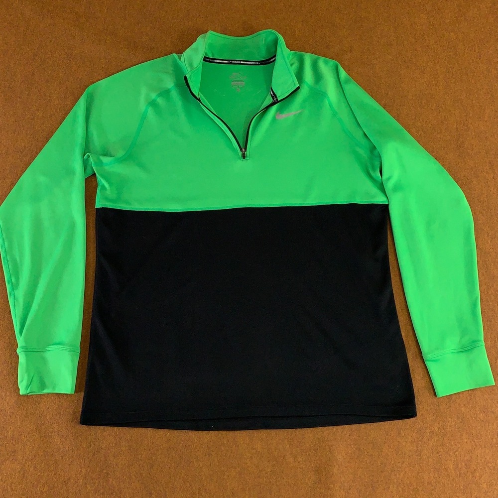 Nike Running Dri Fit Mens Size XL Neon Green Black 1/4 Zip Pullover *Flaw